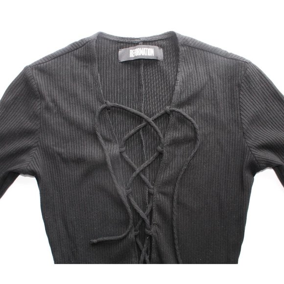 Reformation Chrissi Jumpsuit / Size 2 / Black Lace-Up Fitted Ribbed - Picture 6 of 10